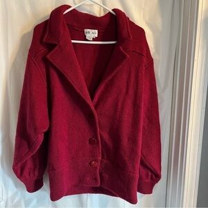 JM Joss Mohair Wool Red Cardigan/Shacket Buttom‎ Down Size Medium Cabincore Cozy